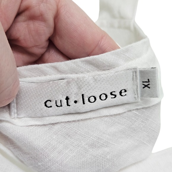 Cut Loose Tank Top Womens XL White Linen V-Neck Sleeveless Casual Coastal Boho - Picture 3 of 7